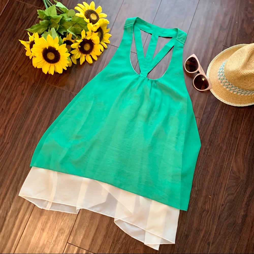 Umgee Green Layered Top with Keyhole and Bow Back